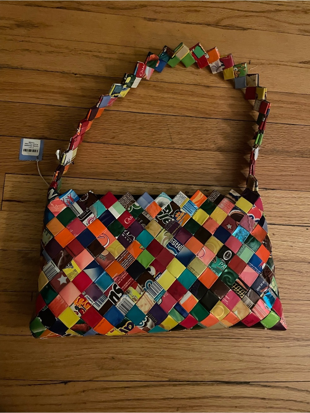 Handwoven Multicolor Recycled Material Shoulder Bag